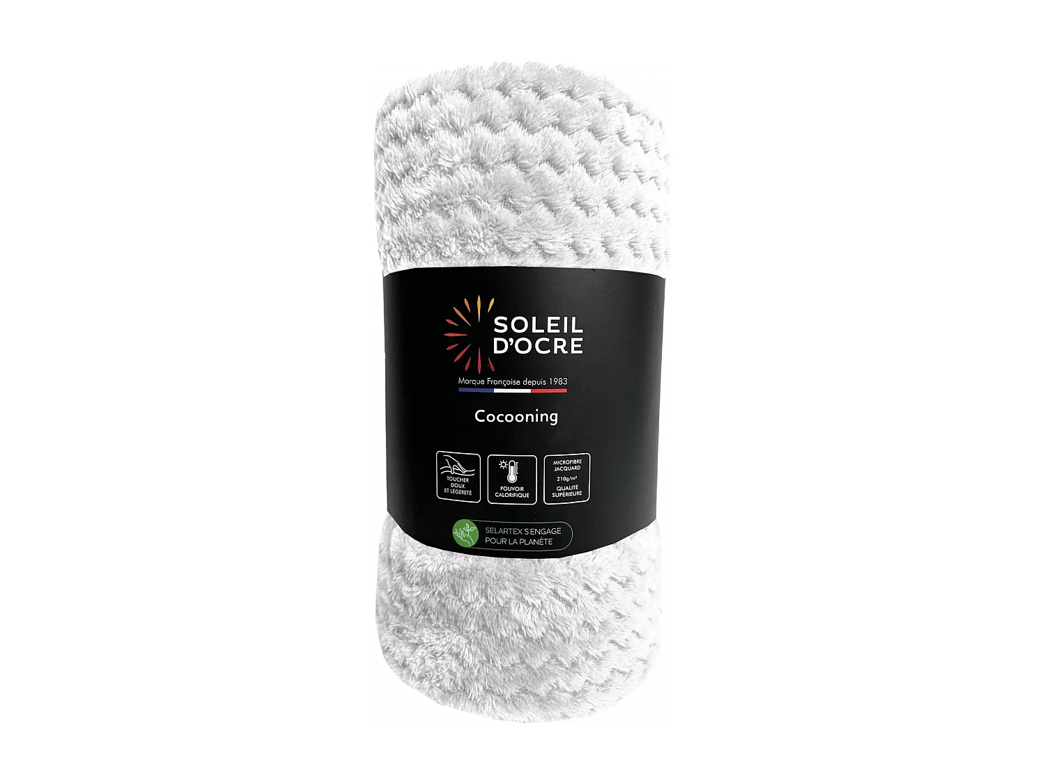 Couverture, plaid 180x220 cm COCOONING ecru, par Soleil d'ocre