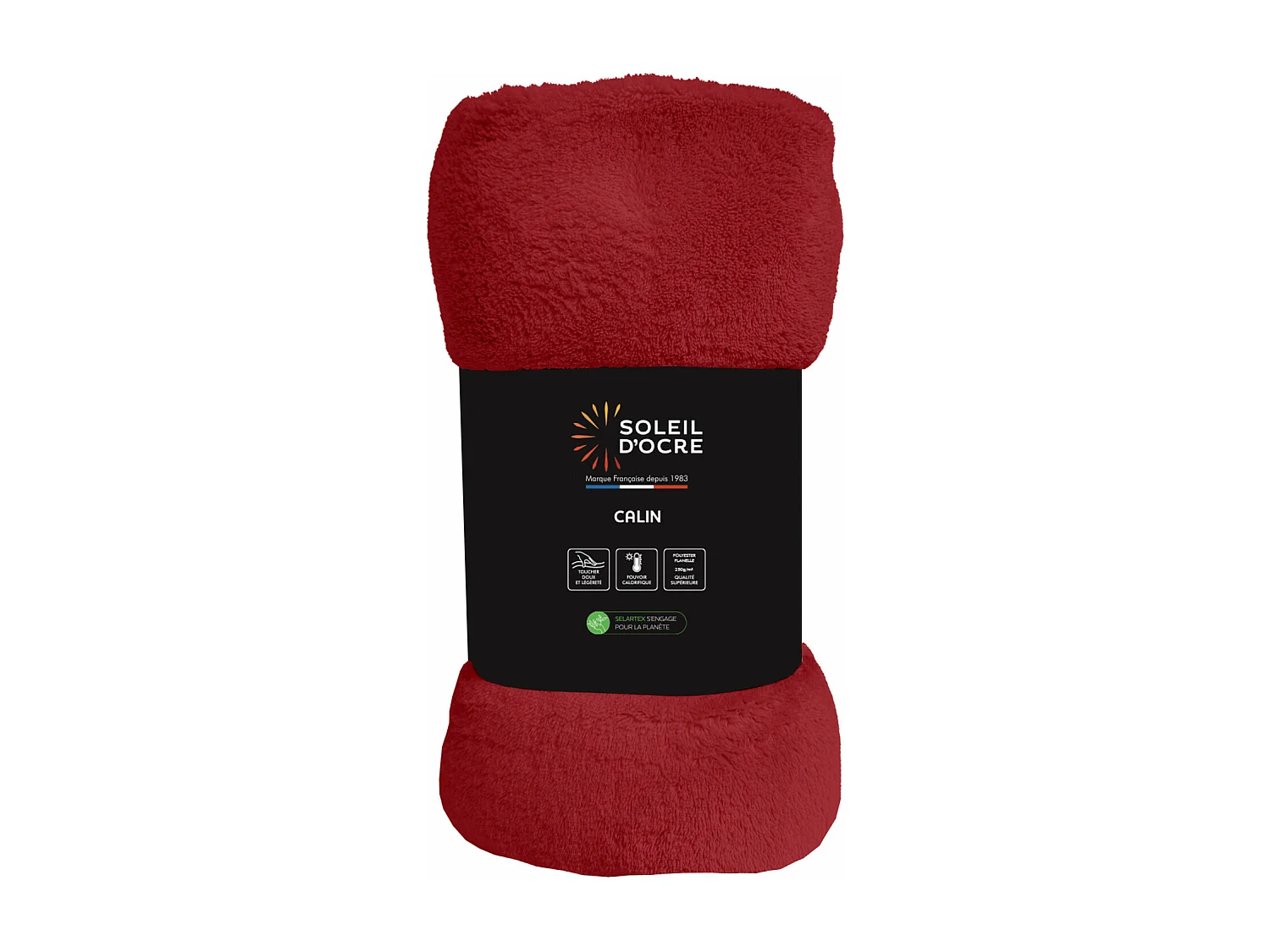 Manta de franela 180x220 cm CALIN rojo, de Soleil d'Ocre