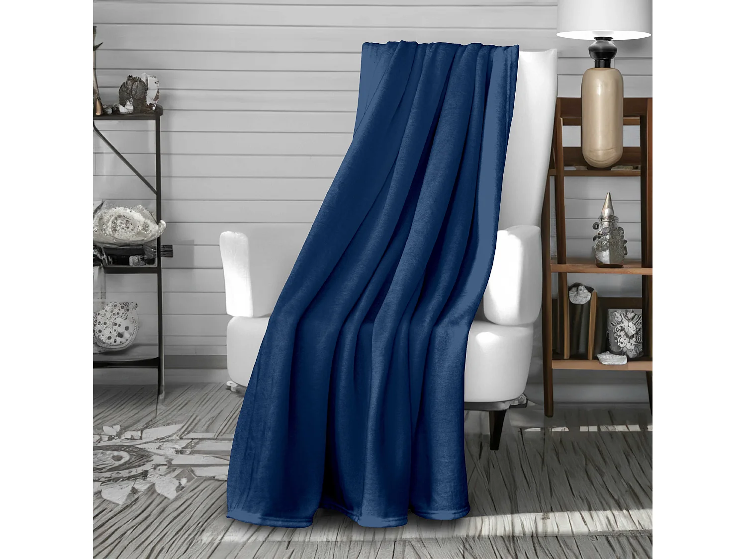 Manta de franela 220x240 cm CALIN marino, por Soleil d'Ocre