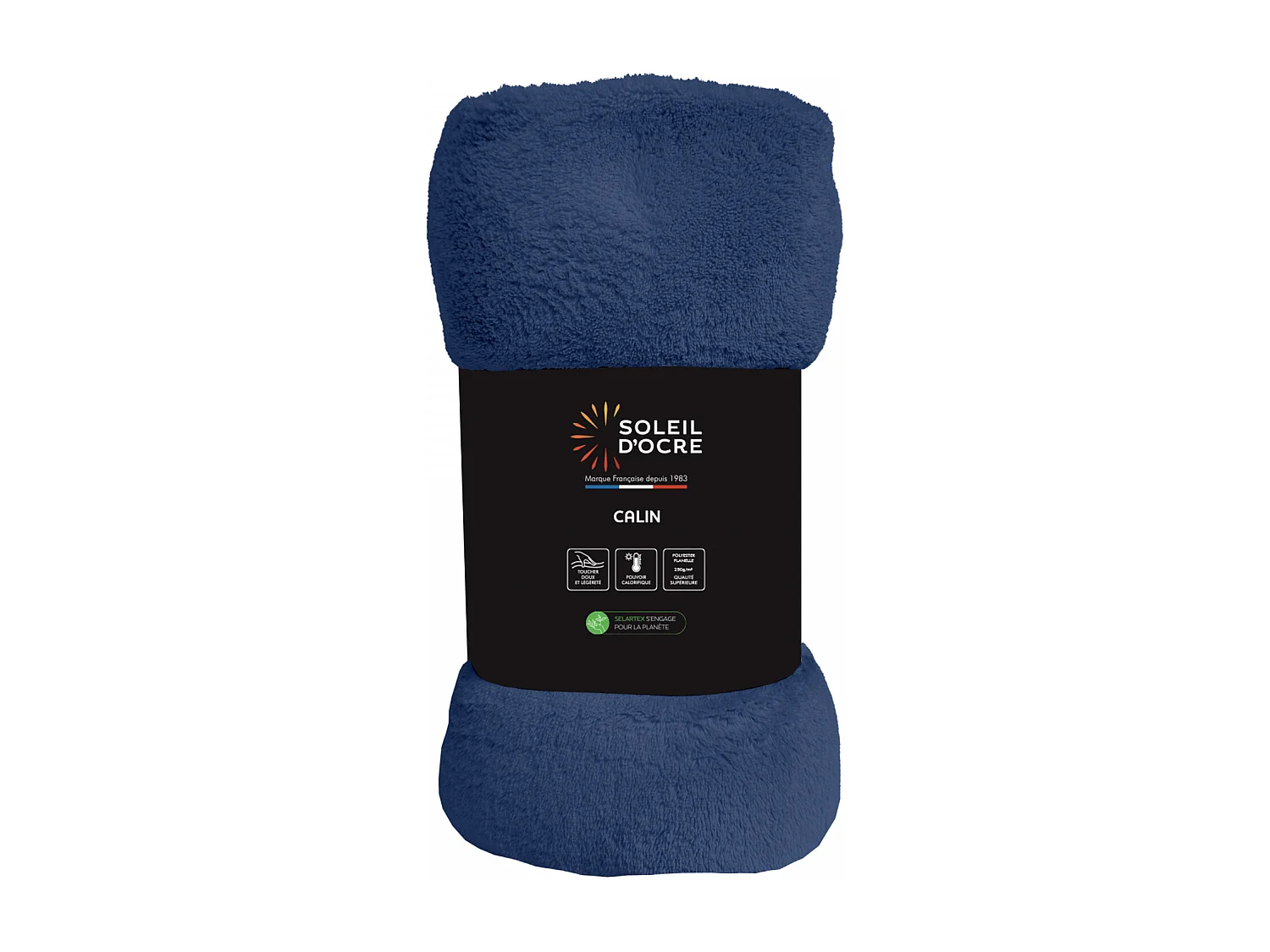 Manta de franela 220x240 cm CALIN marino, por Soleil d'Ocre