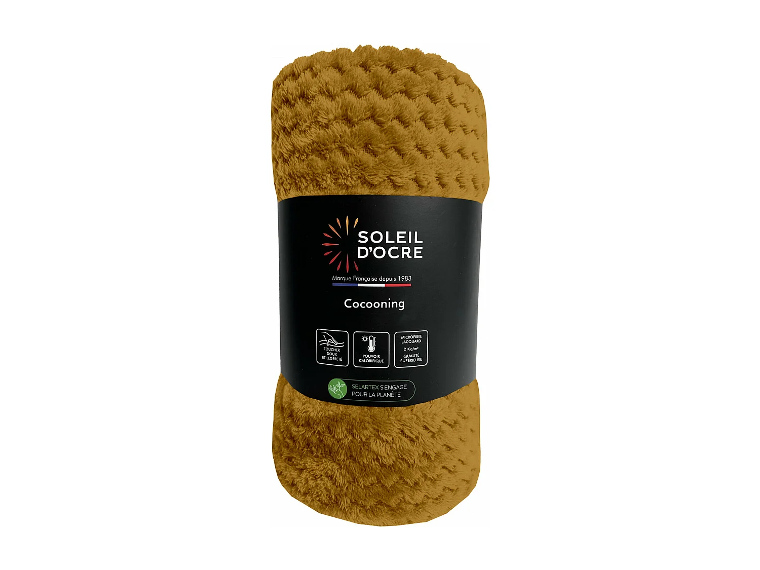 Couverture, plaid 220x240 cm COCOONING moutarde, par Soleil d'ocre