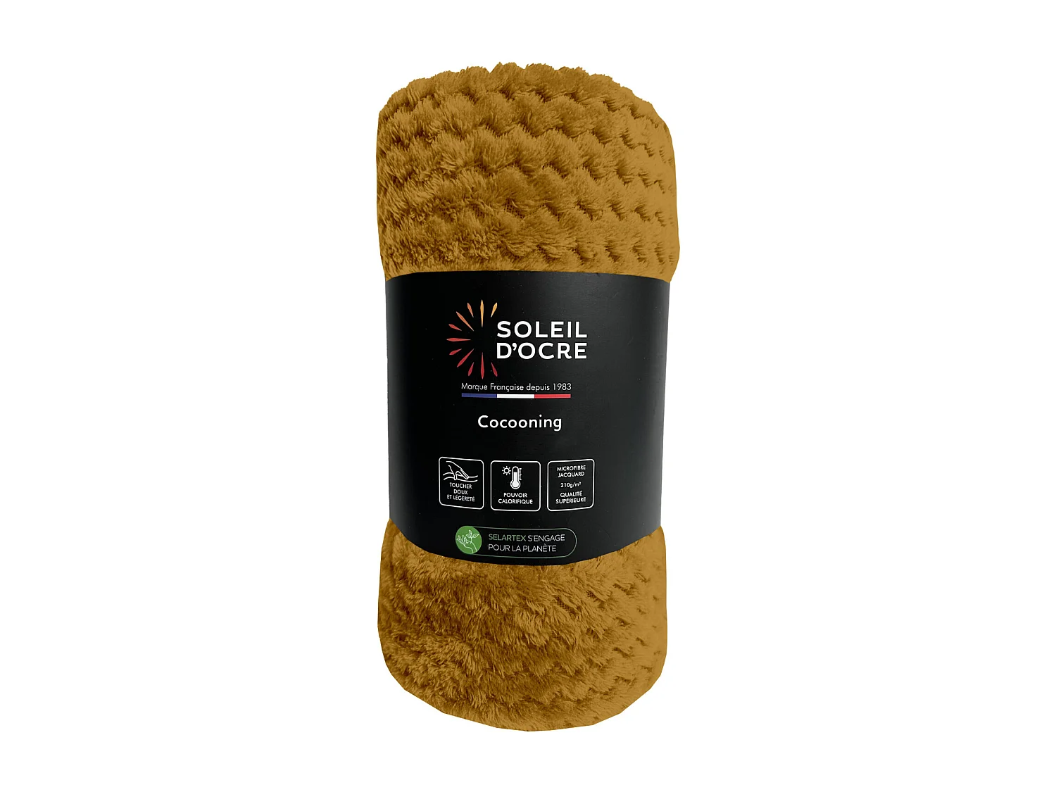 Couverture, plaid 220x240 cm COCOONING moutarde, par Soleil d'ocre