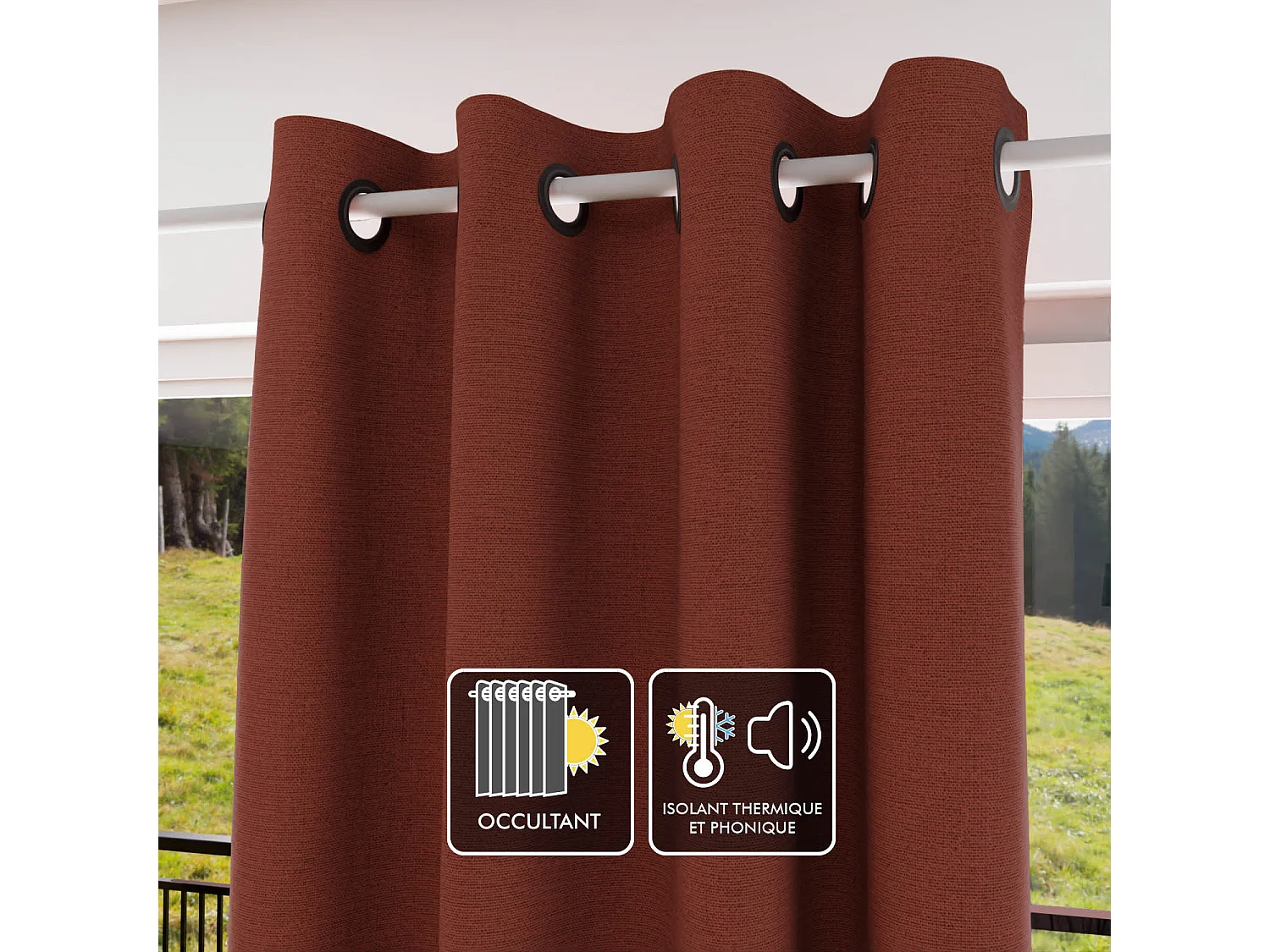 Cortina con ojales aislante y 100% Blackout 135x300 cm ECLIPSE ladrillo, por Soleil d'ocre