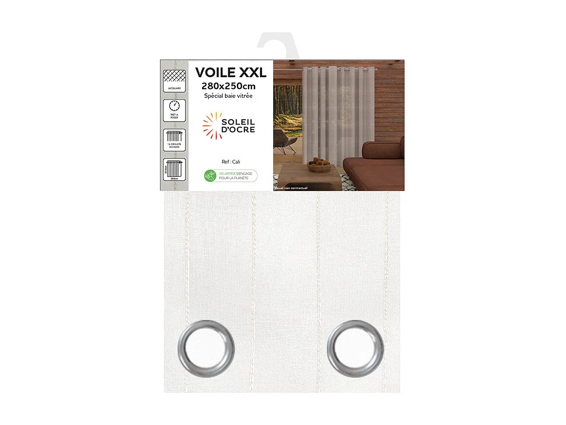 Voliage à oeillets spécial baie vitrée 280x250 cm CALI, par Soleil d'Ocre