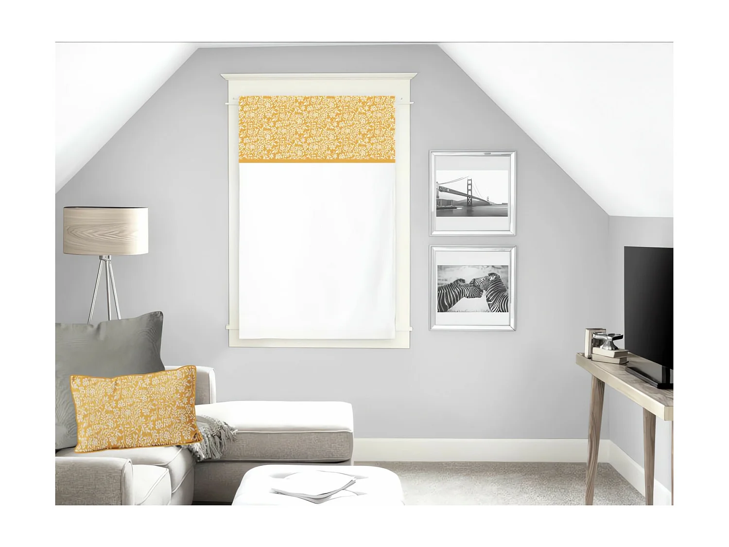 Visillo para ventana puro algodón 60x90 cm mostaza VINTAGE