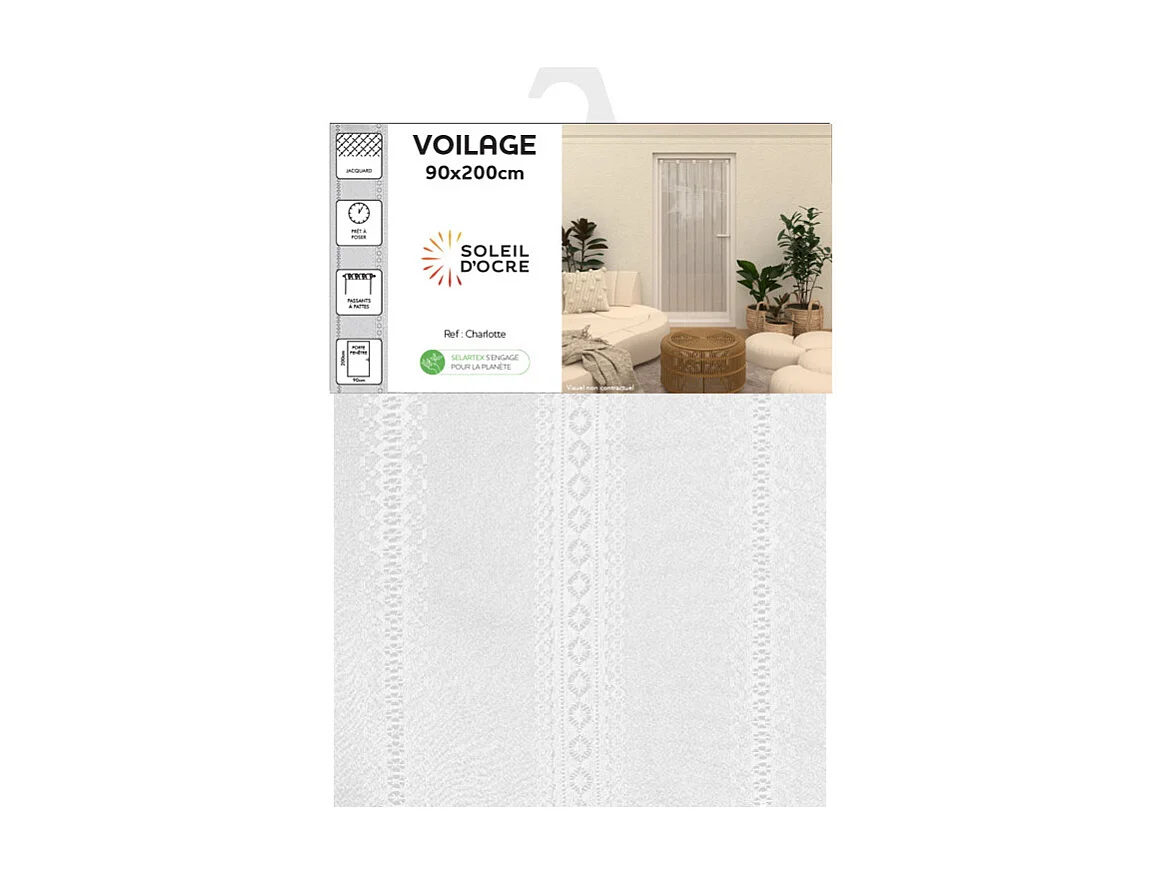 Voilage porte fenêtre 90x200 cm CHARLOTTE, par Soleil d'Ocre