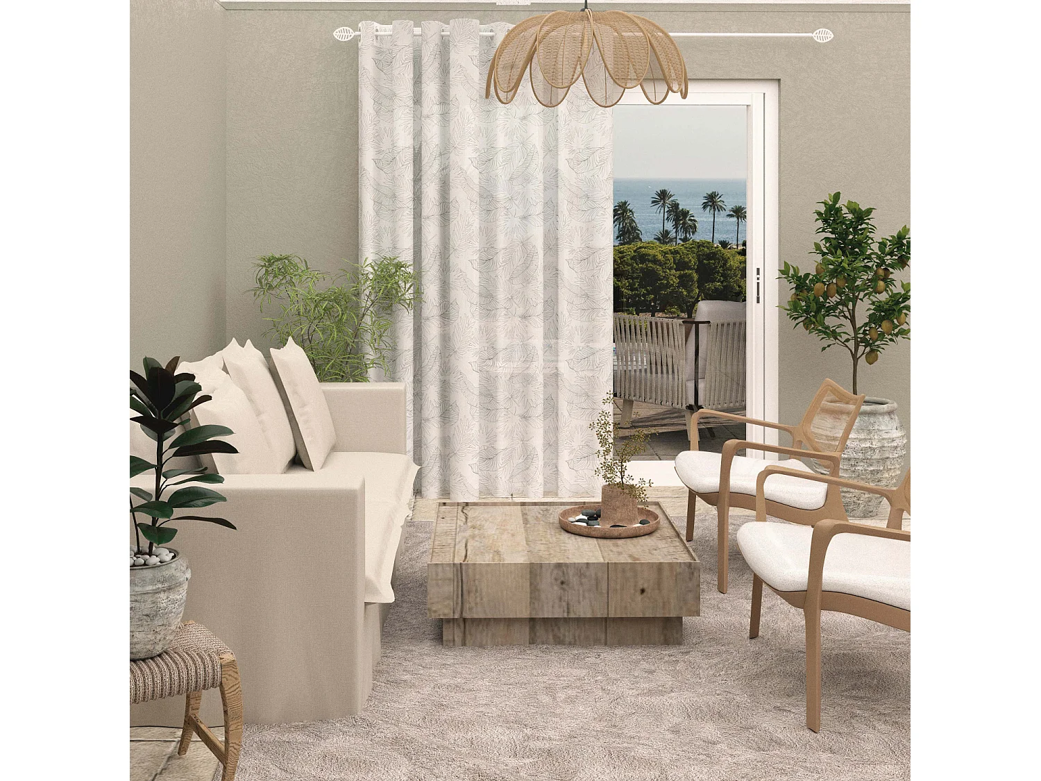 Voilage à oeillets spécial baie vitrée 280x250 cm CELIA kaki, par Soleil d'Ocre