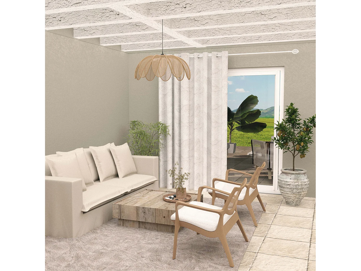 Cortina con ojales especial para ventanal 280x250 cm CELIA taupe, por Soleil d'Ocre