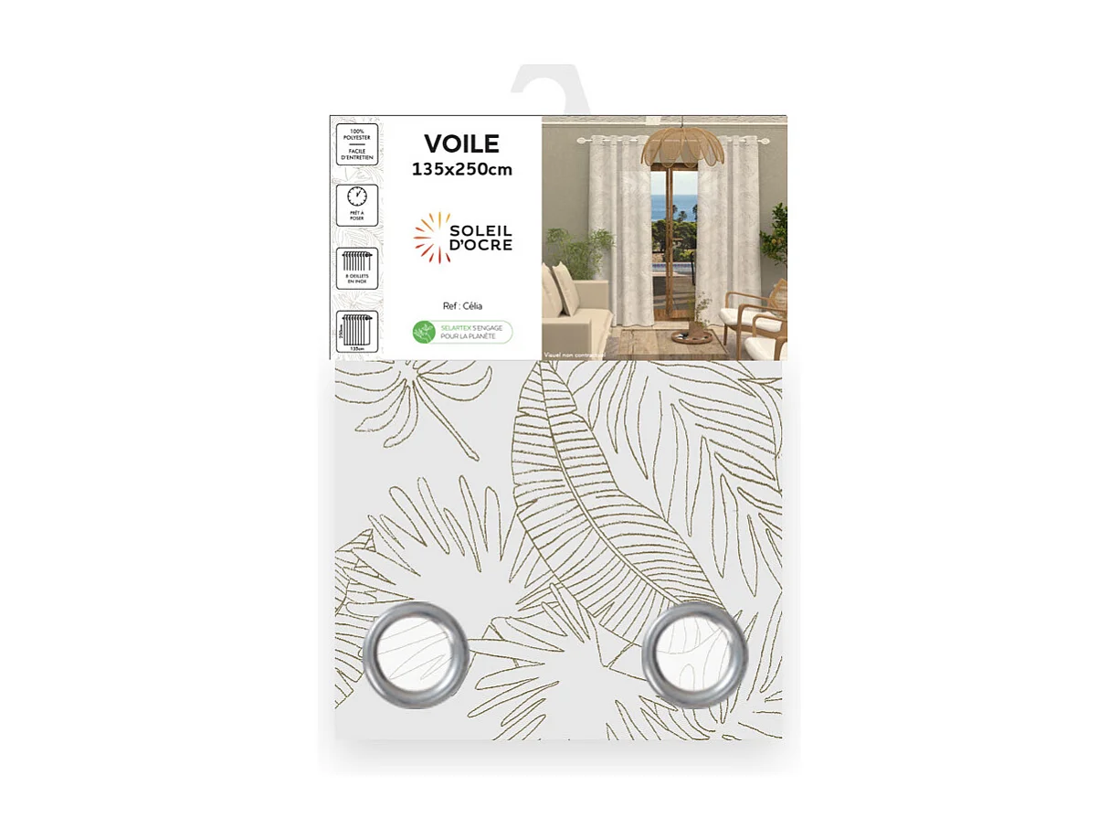 Voile à oeillets 135x250 cm CELIA taupe, par Soleil d'Ocre