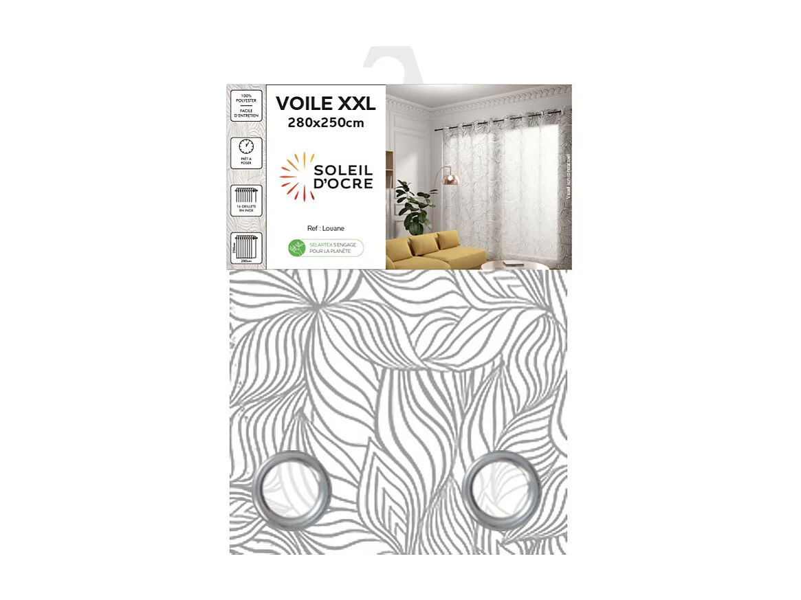 Visillo con ojales especial para ventanal 280x250 cm LOUANE, por Soleil d'Ocre