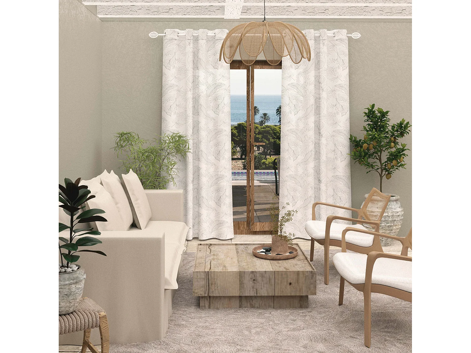 Voile à oeillets 135x250 cm CELIA kaki, par Soleil d'Ocre