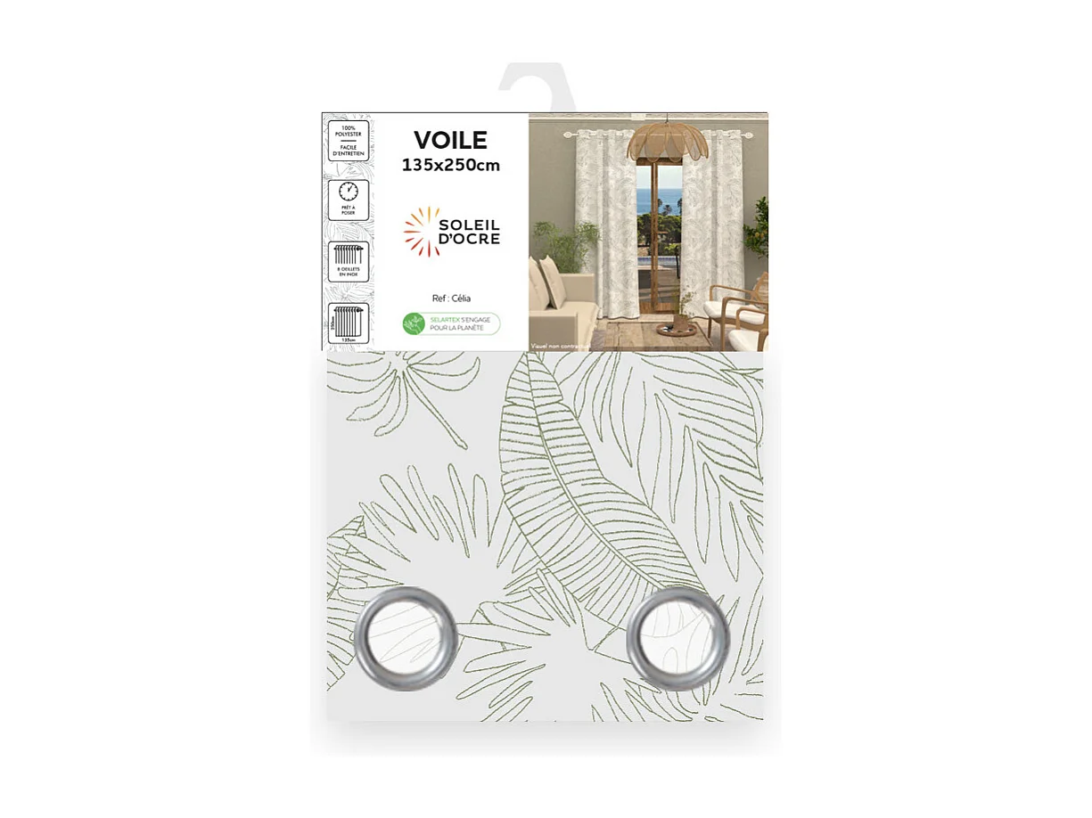 Voile à oeillets 135x250 cm CELIA kaki, par Soleil d'Ocre