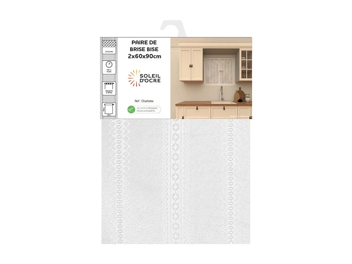 Par de visillos 60x90 cm CHARLOTTE, por Soleil d'Ocre