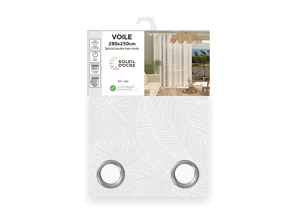 Voilage à oeillets spécial baie vitrée 280x250 cm CELIA blanc, par Soleil d'Ocre