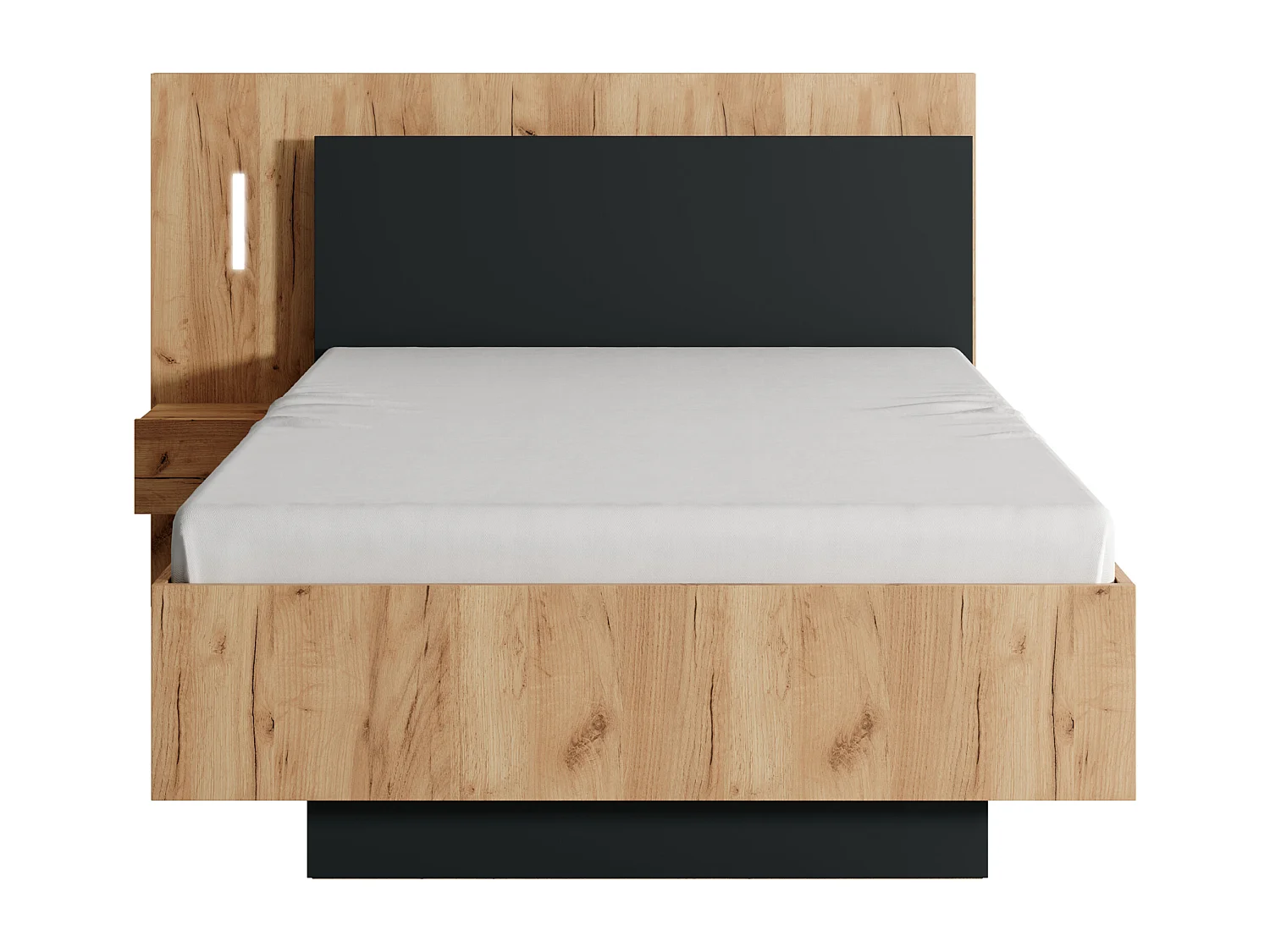 Cama com mesas de cabeceira 120x200 cm, 2 gavetas, com LEDs cor natural e antracite + sommier - FRANCOLI