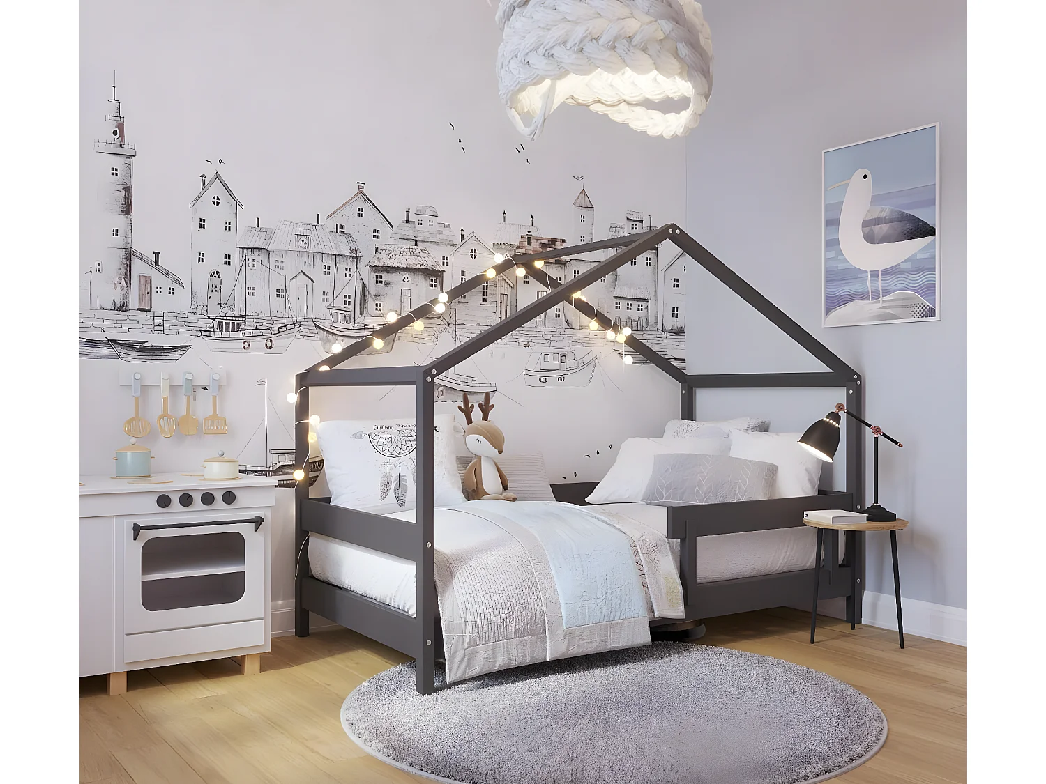 Hausbett HYTTE HB001 89x169x135 Schwarz