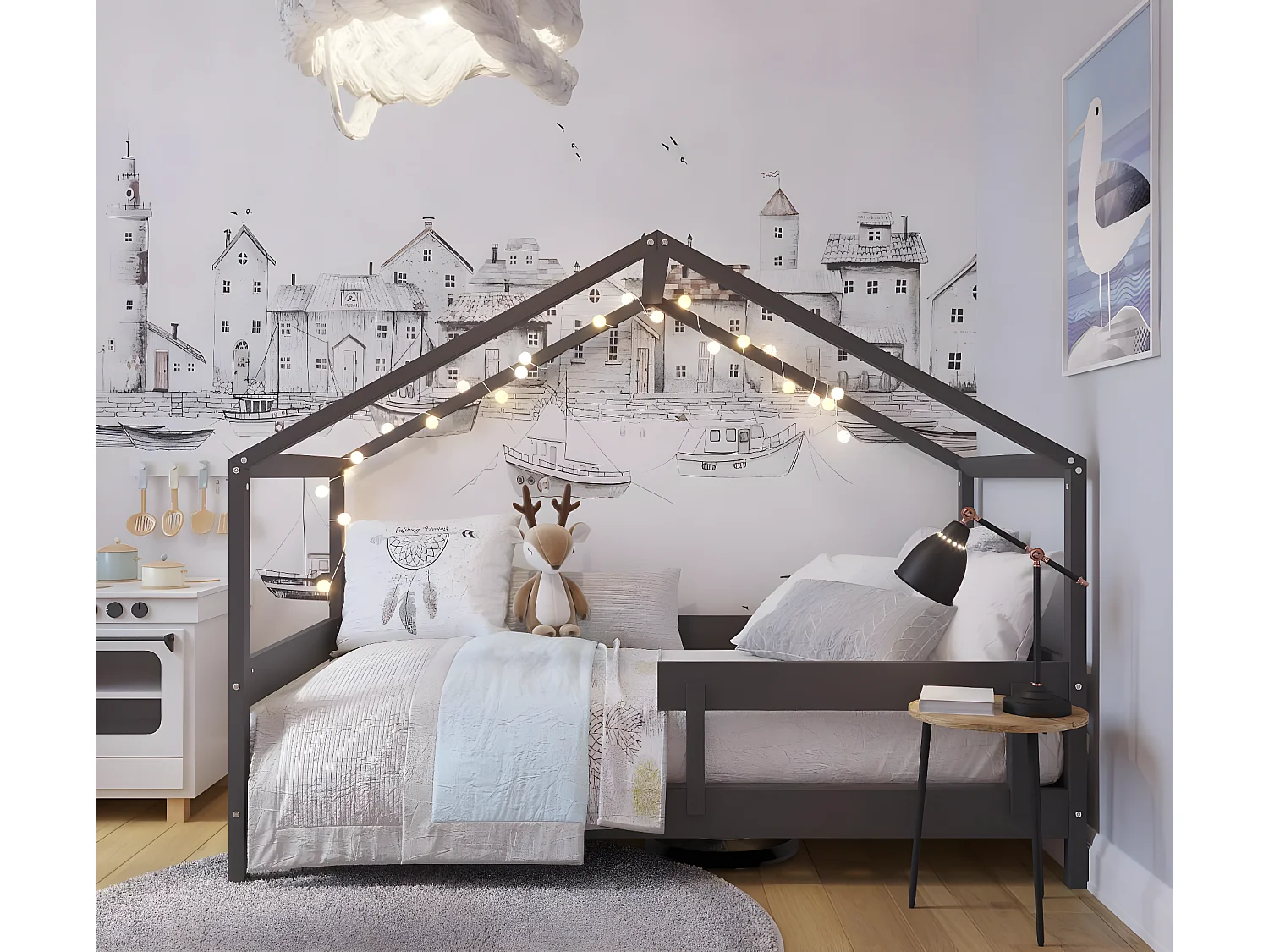 Hausbett HYTTE HB001 89x169x135 Schwarz