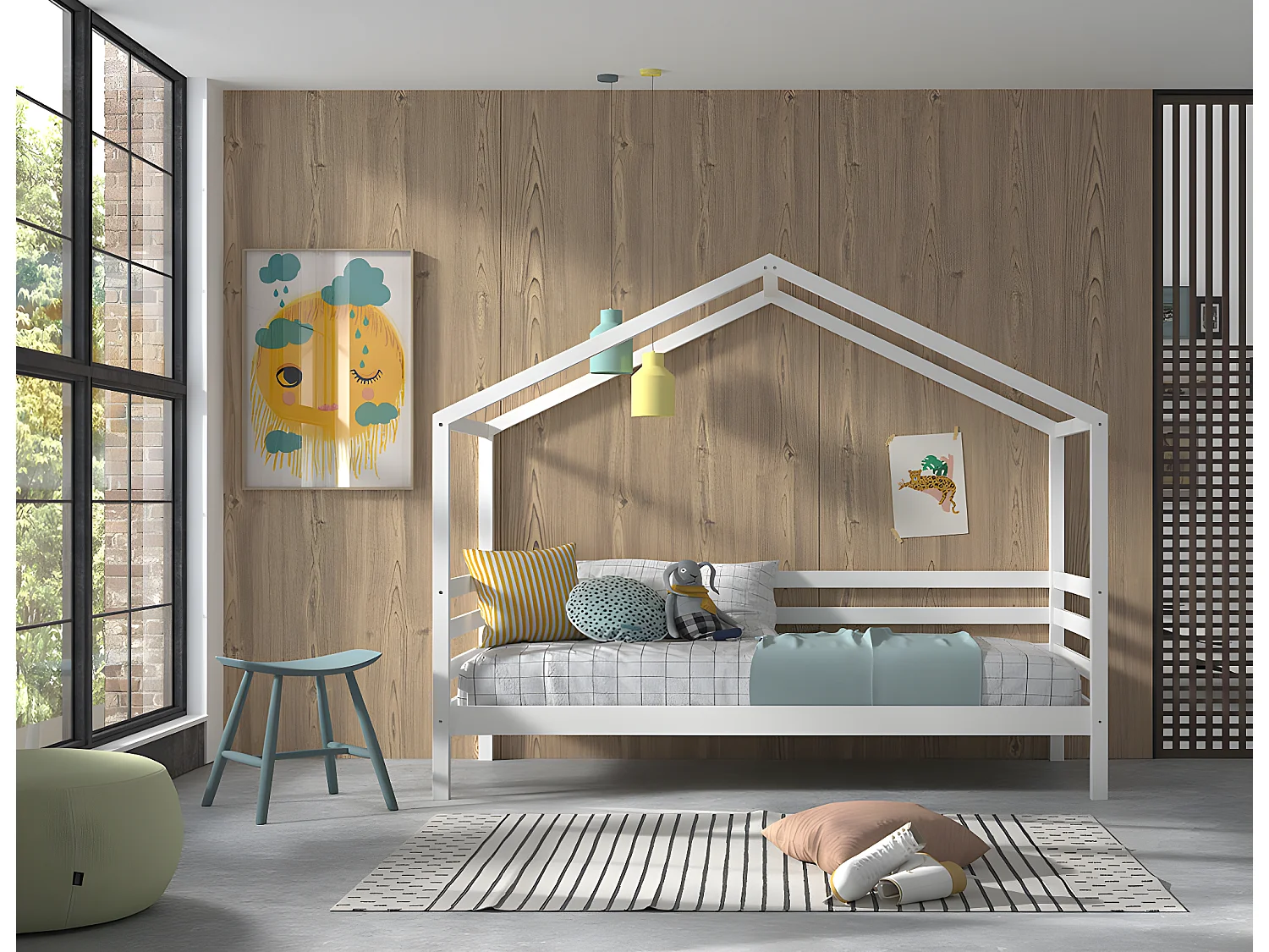 Lit Cabane PL HB005 96x210x170 Blanc