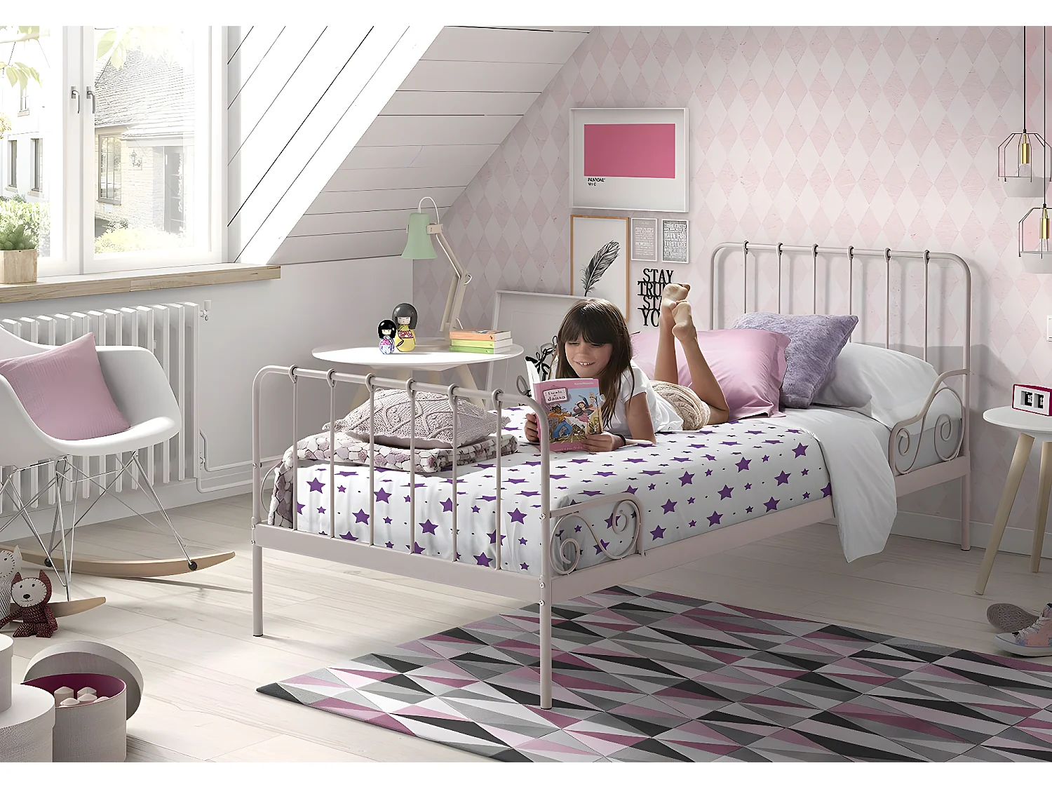 Cama de solteiro infantil ALICE KSB005 90x200 cm Rosa