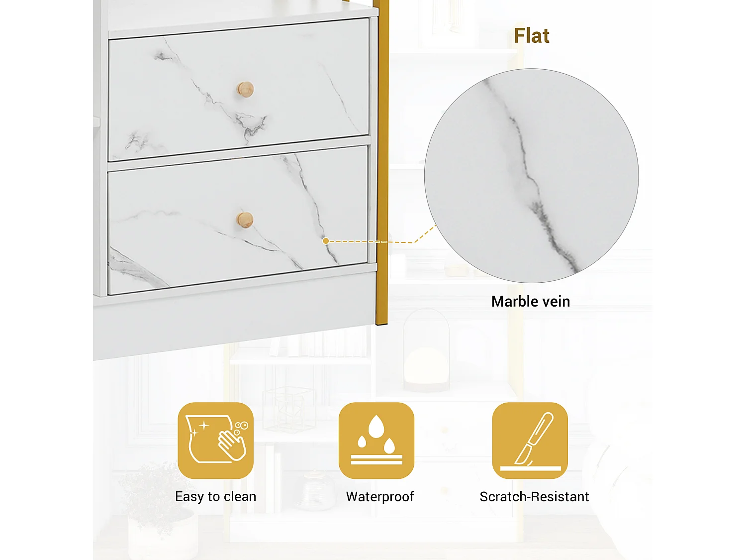 Estante de 6 prateleiras com uma porta e 2 gavetas - 100 x 30 x 173,5 - Aglomerado e metal - ouro + branco