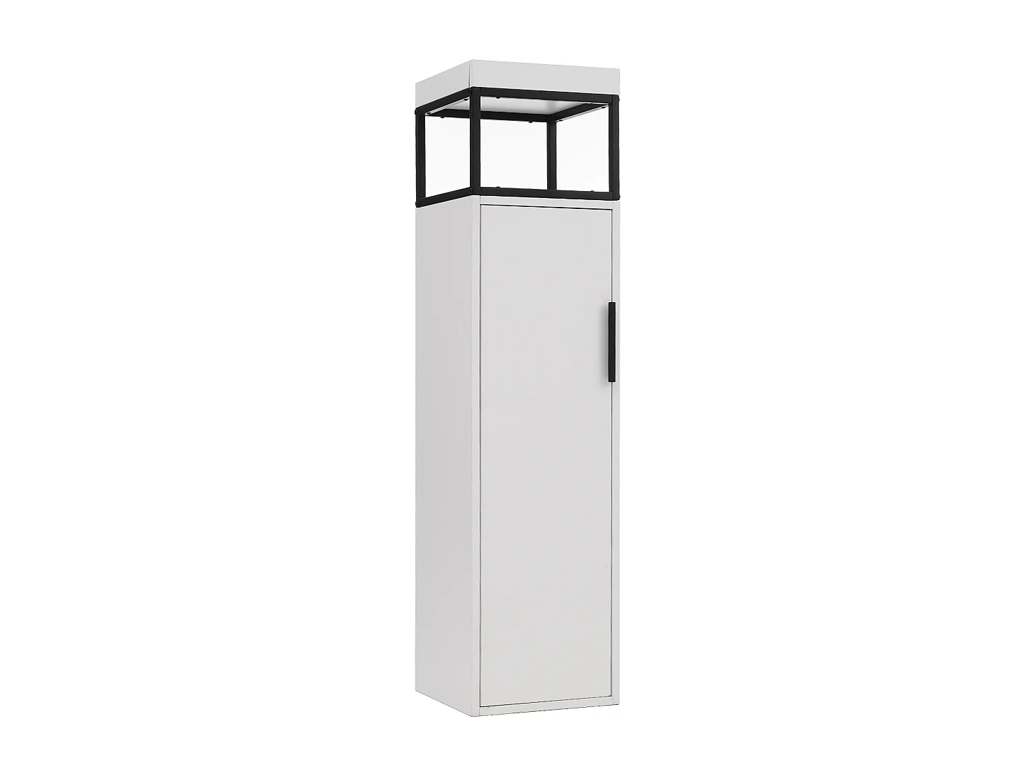 Colonne de salle de bain suspendu avec une porte et compartimemt - 30 x 30 x 120 cm - bois MDF - blanc + noir