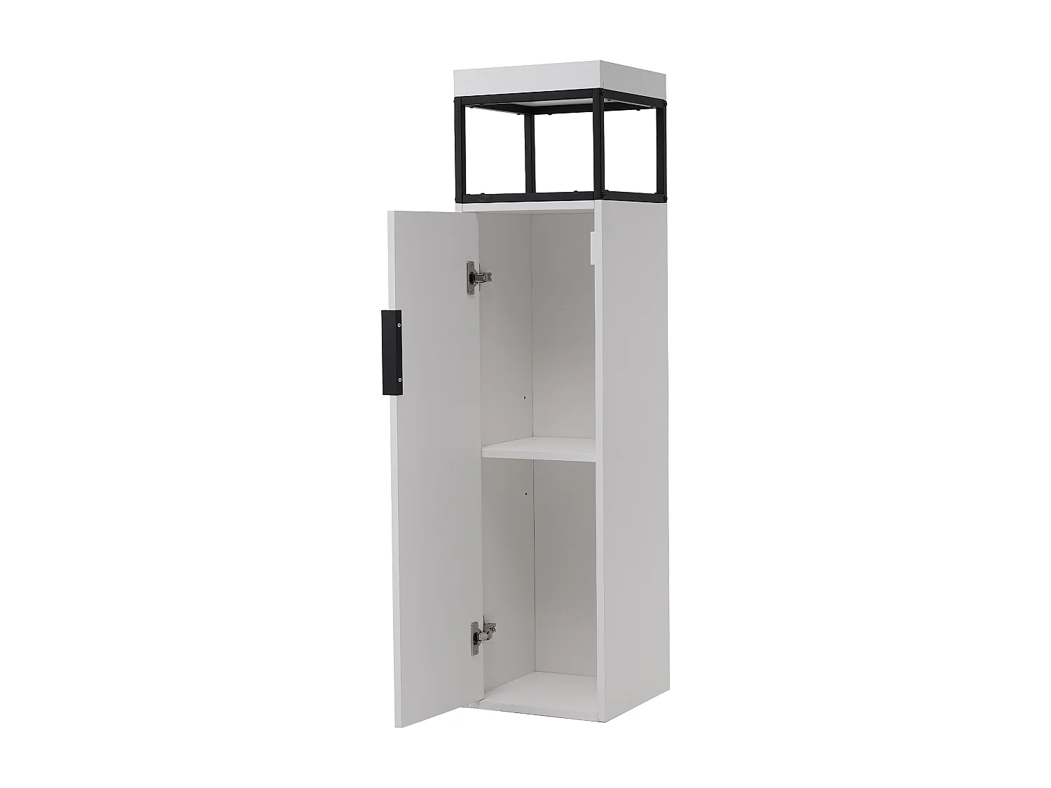 Colonne de salle de bain suspendu avec une porte et compartimemt - 30 x 30 x 120 cm - bois MDF - blanc + noir