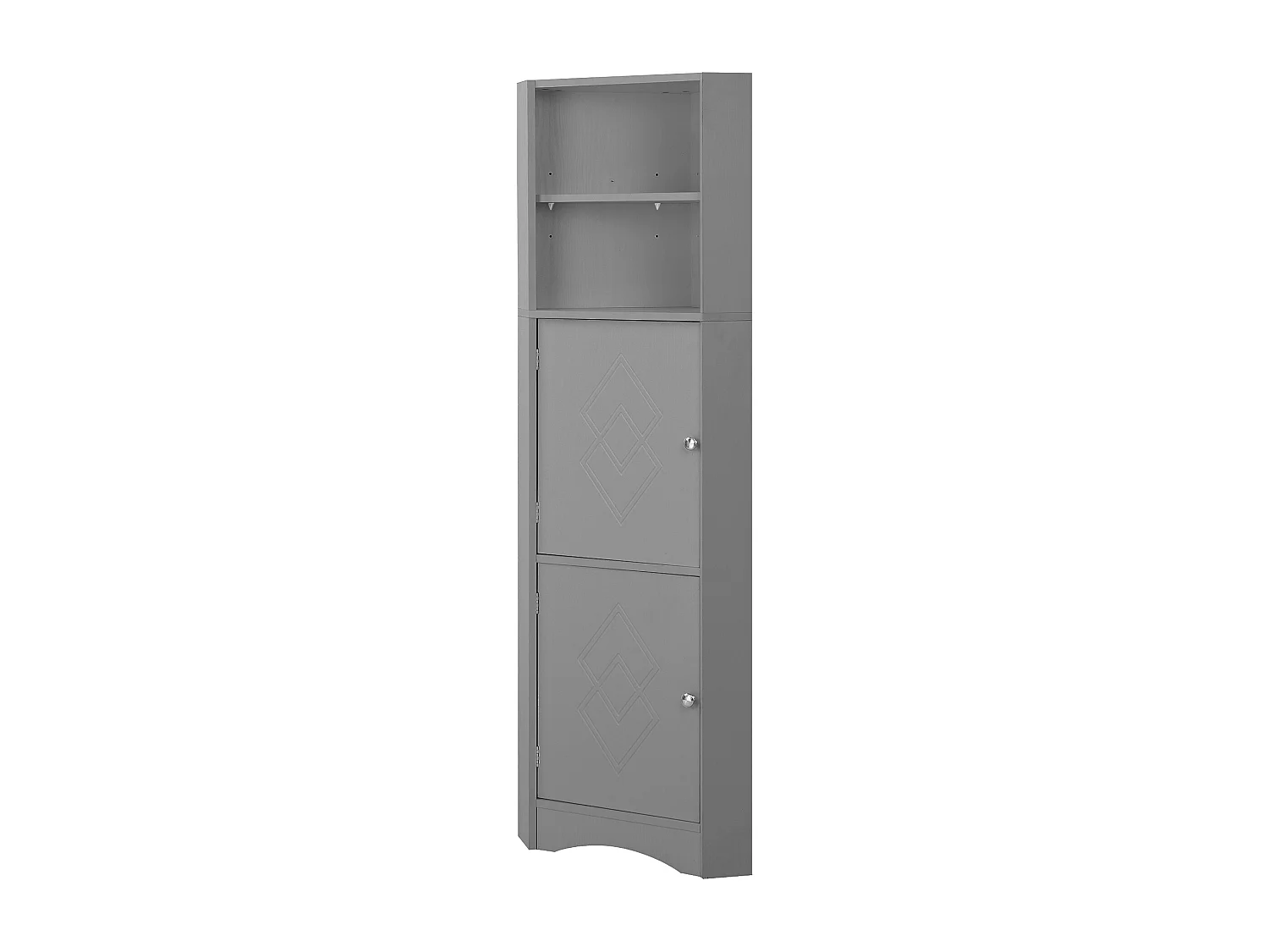 Colonne d'angle de salle de bain - 2 portes et 2 étagères réglables - Panneaux de particules - 36,5 x 36,5 x 155 cm - Gris clair