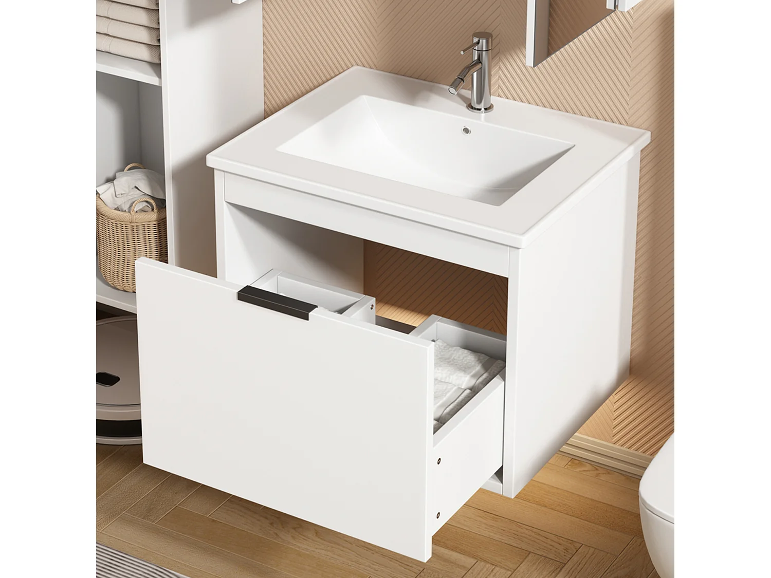 Wandwastafelmeubel met grote lade - inbouwwastafel - 59 x 46,5 x 47 cm - MDF-hout - wit