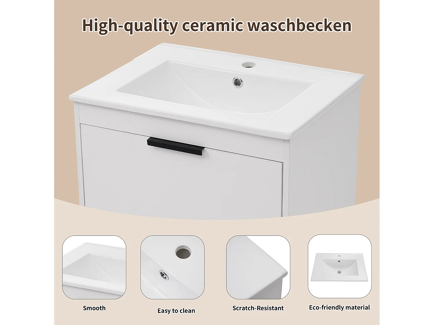 Wandwastafelmeubel met grote lade - inbouwwastafel - 59 x 46,5 x 47 cm - MDF-hout - wit