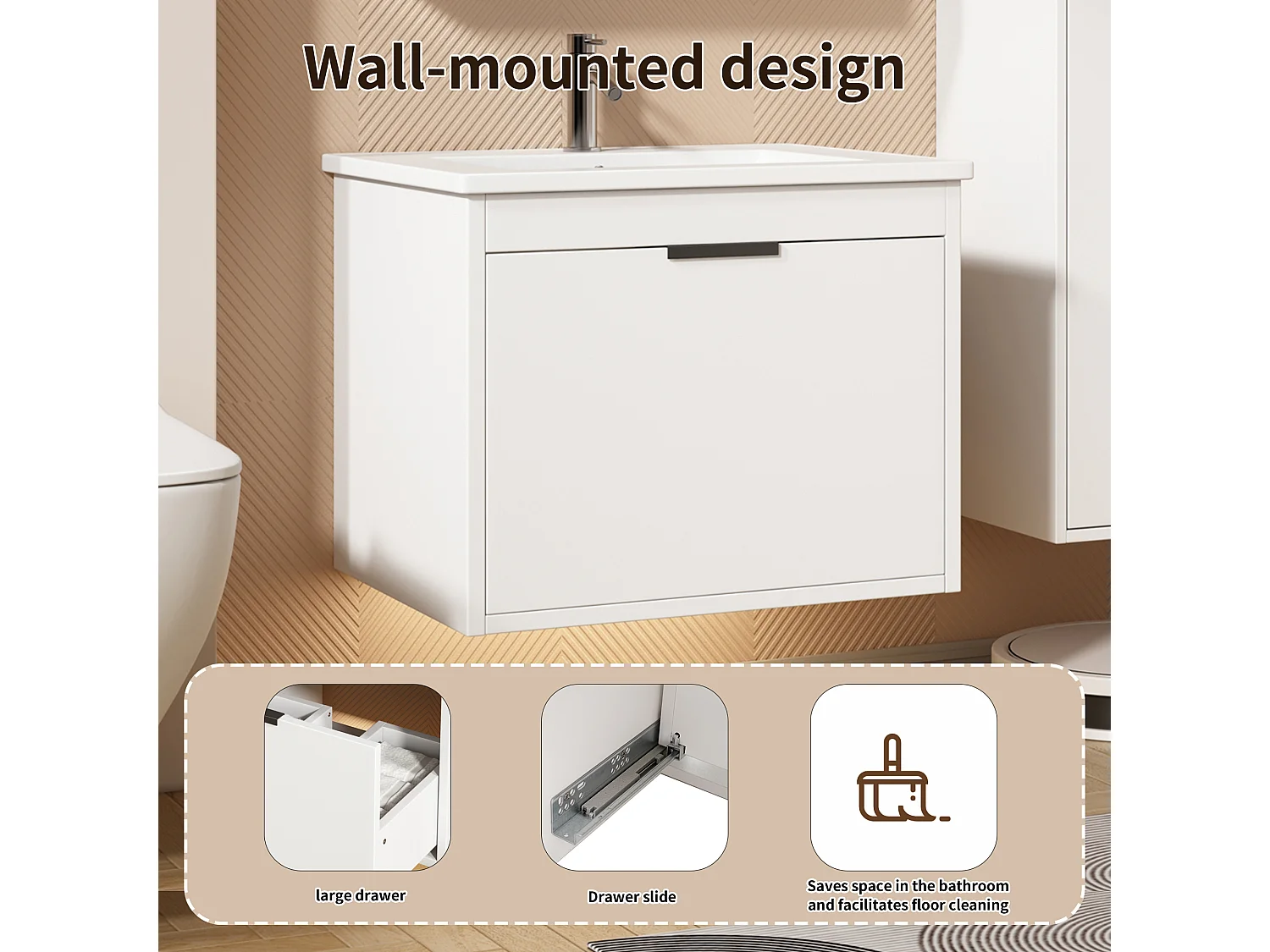 Wandwastafelmeubel met grote lade - inbouwwastafel - 59 x 46,5 x 47 cm - MDF-hout - wit