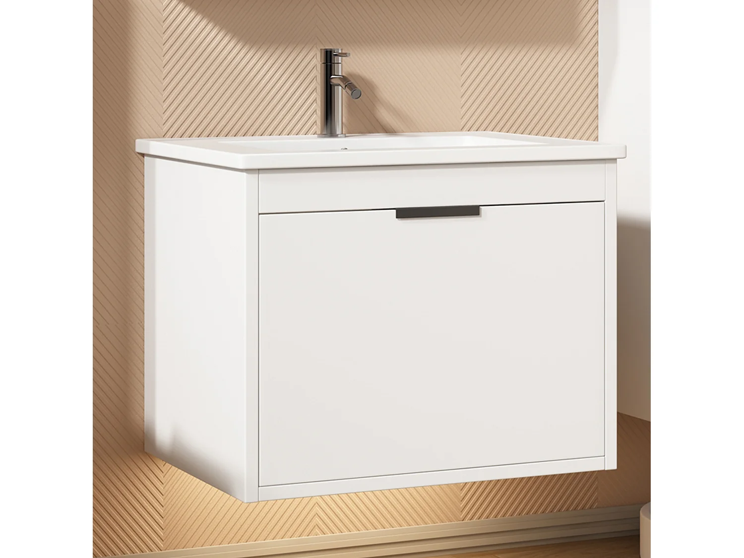 Wandwastafelmeubel met grote lade - inbouwwastafel - 59 x 46,5 x 47 cm - MDF-hout - wit