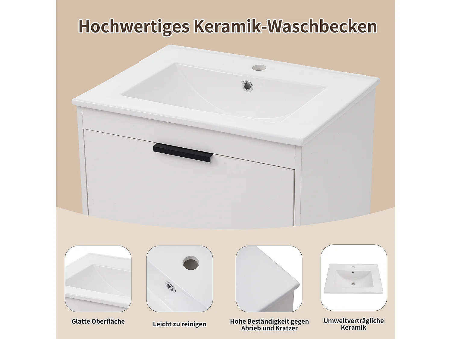 Wandwastafelmeubel met grote lade - inbouwwastafel - 59 x 46,5 x 47 cm - MDF-hout - wit