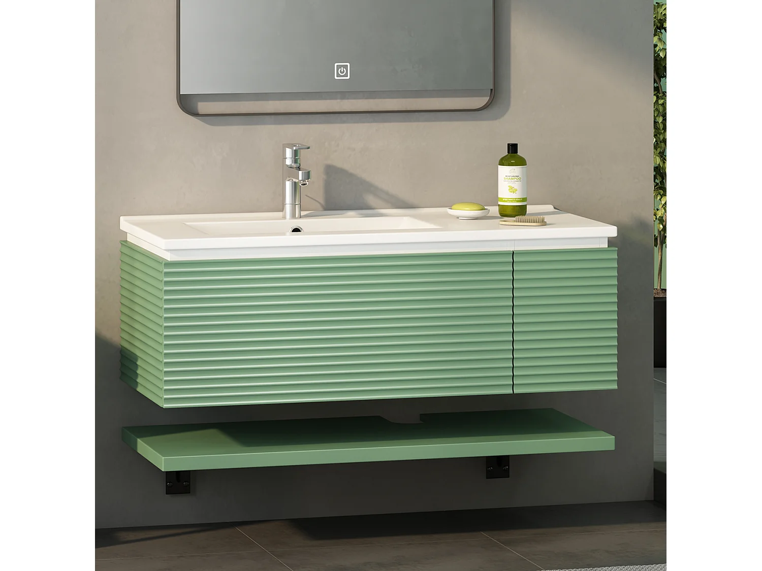 Wandwastafelmeubel met 1 grote lade en 1 deur - inbouwwastafel - 90,5 x 46,3 x 37 cm - MDF-hout - groen (zonder spiegel)