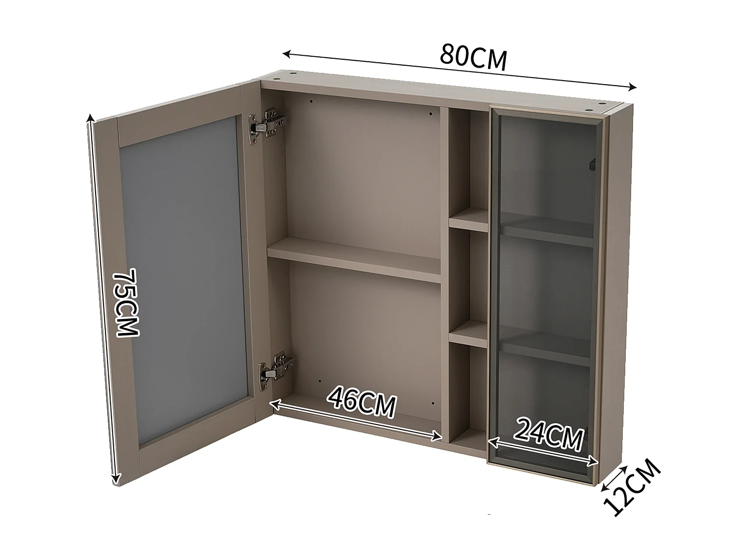Mueble de baño con espejo y estantes - 80 x 12 x 75 cm - Madera MDF - marrón