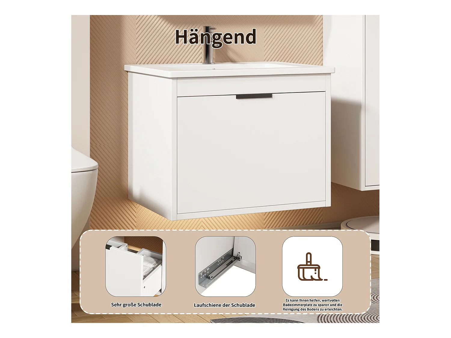 Ensemble Armoire à miroir et Meuble lave-main suspendu avec un tiroir - lavabo encastré - largeur 60 cm - bois MDF - blanc