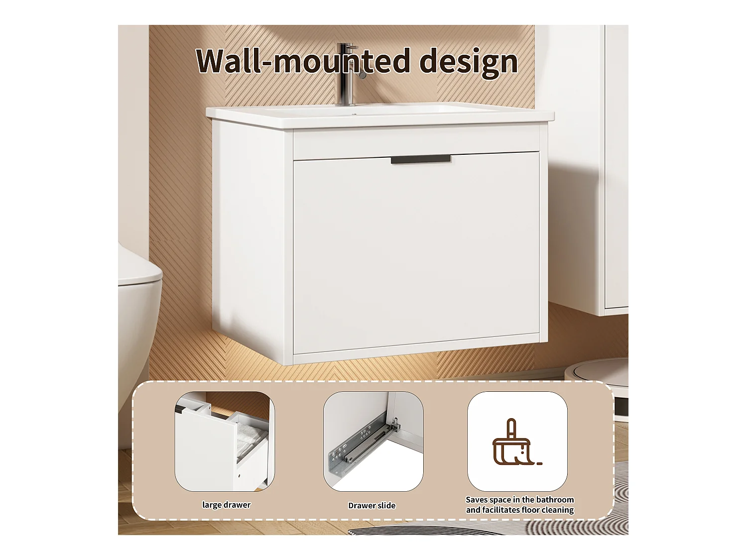 Ensemble Armoire à miroir et Meuble lave-main suspendu avec un tiroir - lavabo encastré - largeur 60 cm - bois MDF - blanc