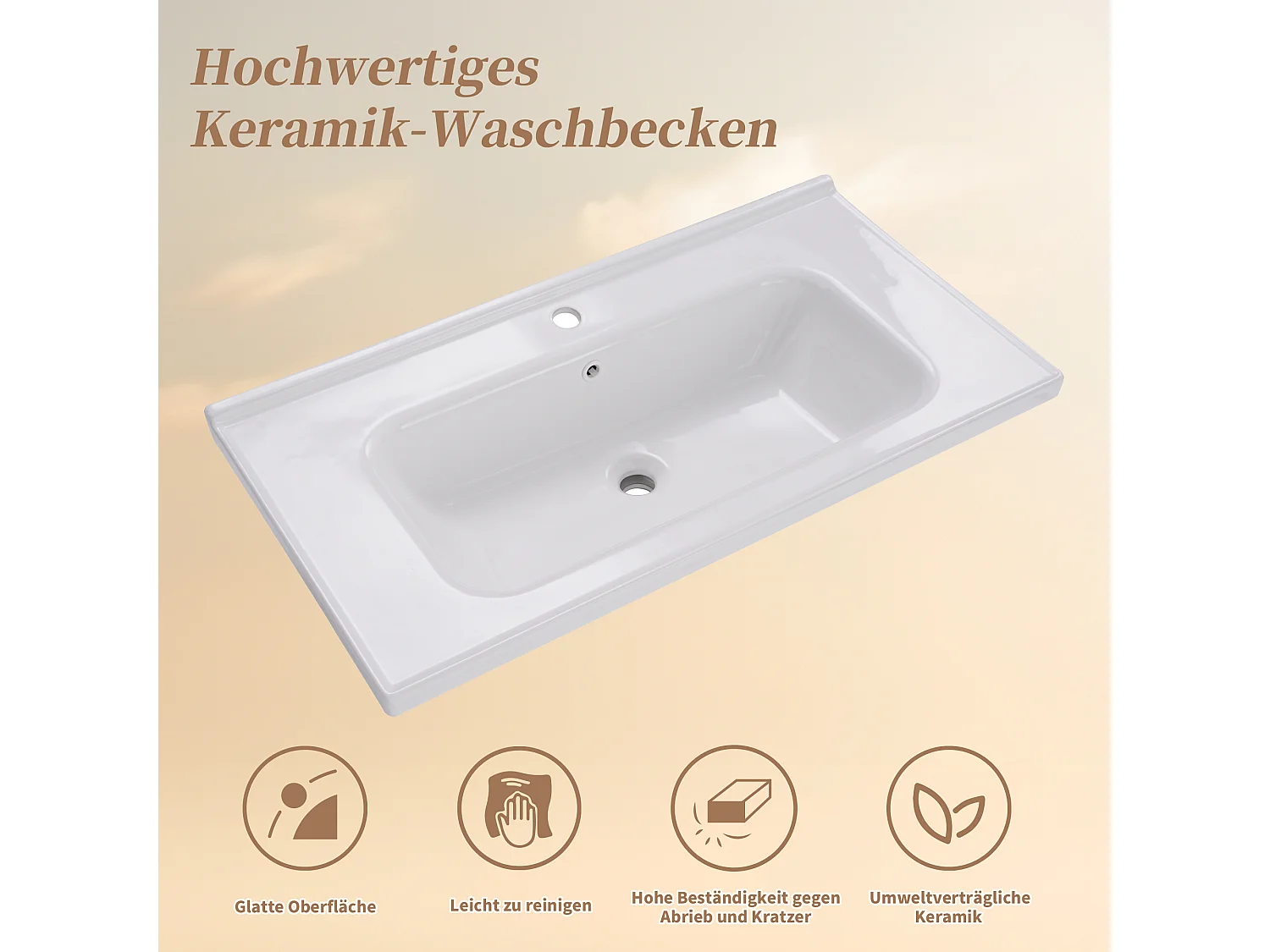 Meuble lave-main suspendu avec 2 portes - lavabo encastré - 90 x 47 x 48 cm - bois MDF - marron