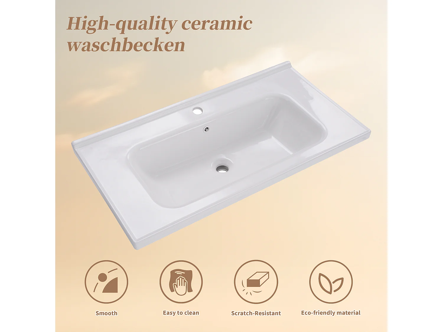 Meuble lave-main suspendu avec 2 portes - lavabo encastré - 90 x 47 x 48 cm - bois MDF - marron