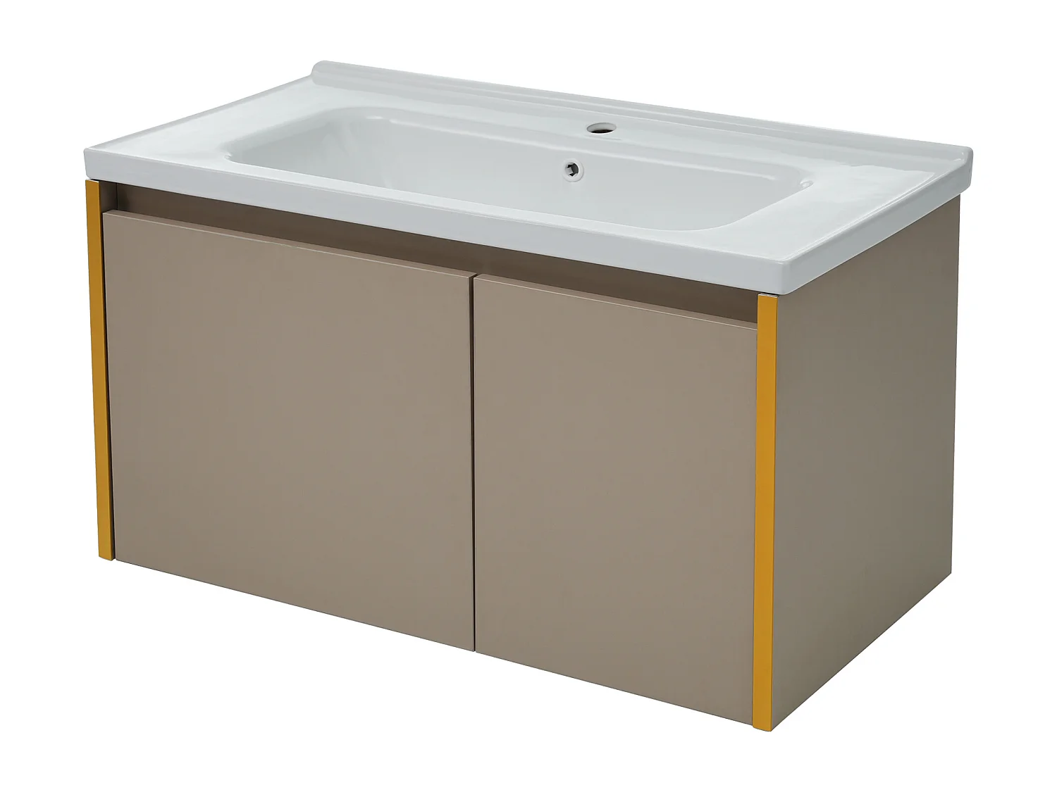 Meuble lave-main suspendu avec 2 portes - lavabo encastré - 90 x 47 x 48 cm - bois MDF - marron