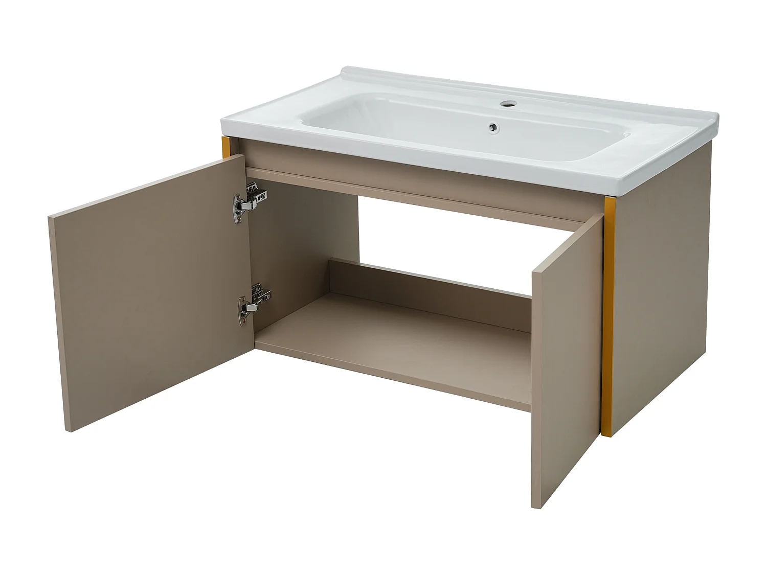 Meuble lave-main suspendu avec 2 portes - lavabo encastré - 90 x 47 x 48 cm - bois MDF - marron