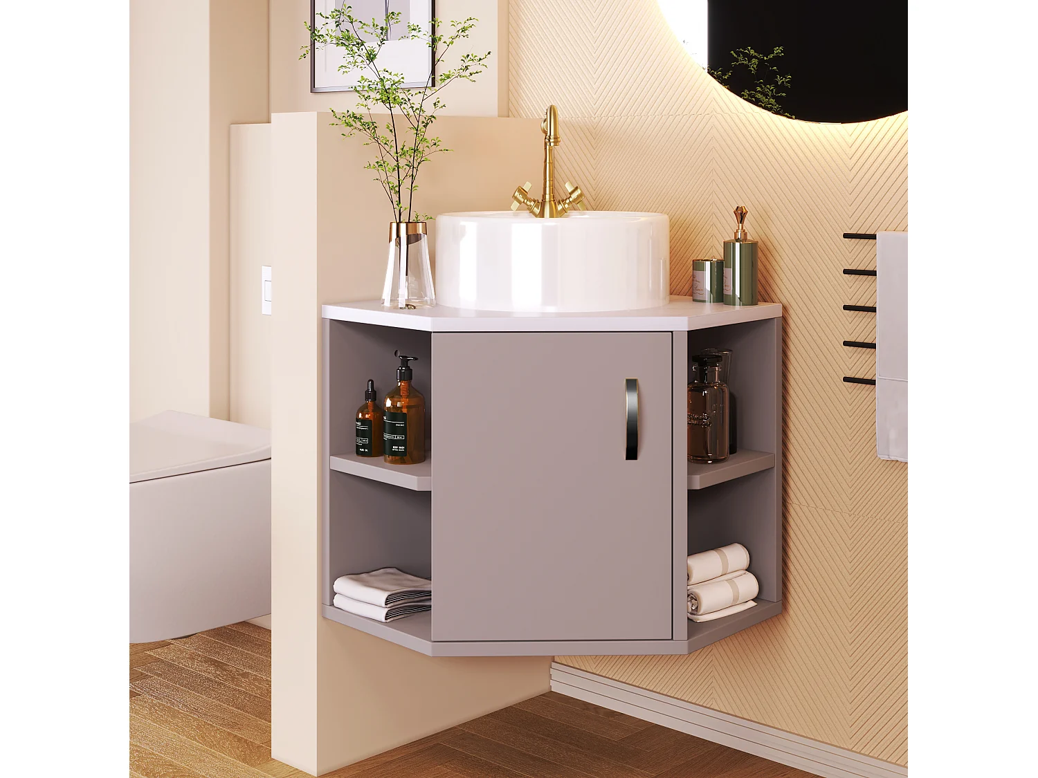 Meuble lave-main suspendu avec étagère de rangement et une porte - lavabo encastré - 50 x 50 x 47 cm - bois MDF - violet