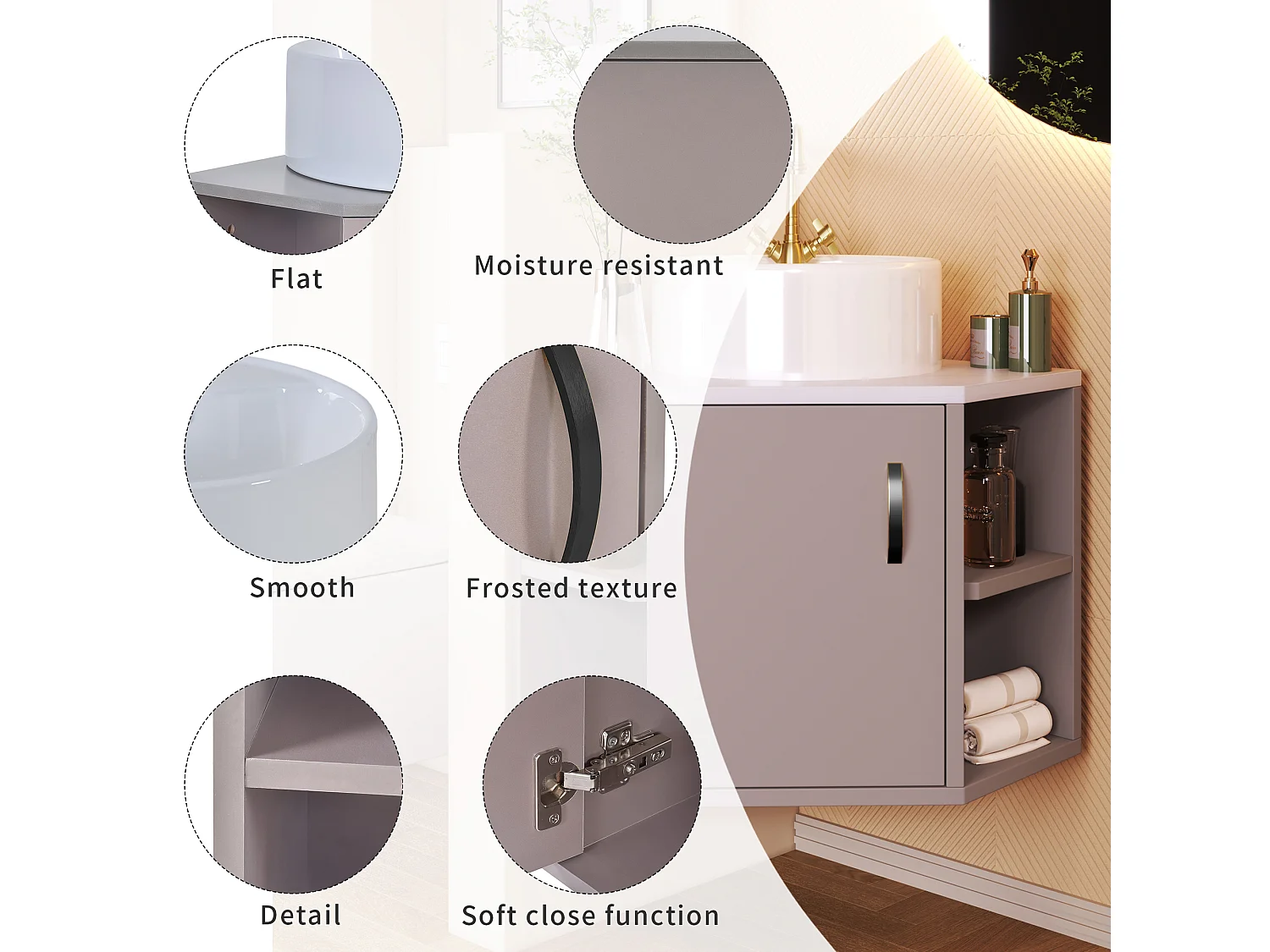 Meuble lave-main suspendu avec étagère de rangement et une porte - lavabo encastré - 50 x 50 x 47 cm - bois MDF - violet