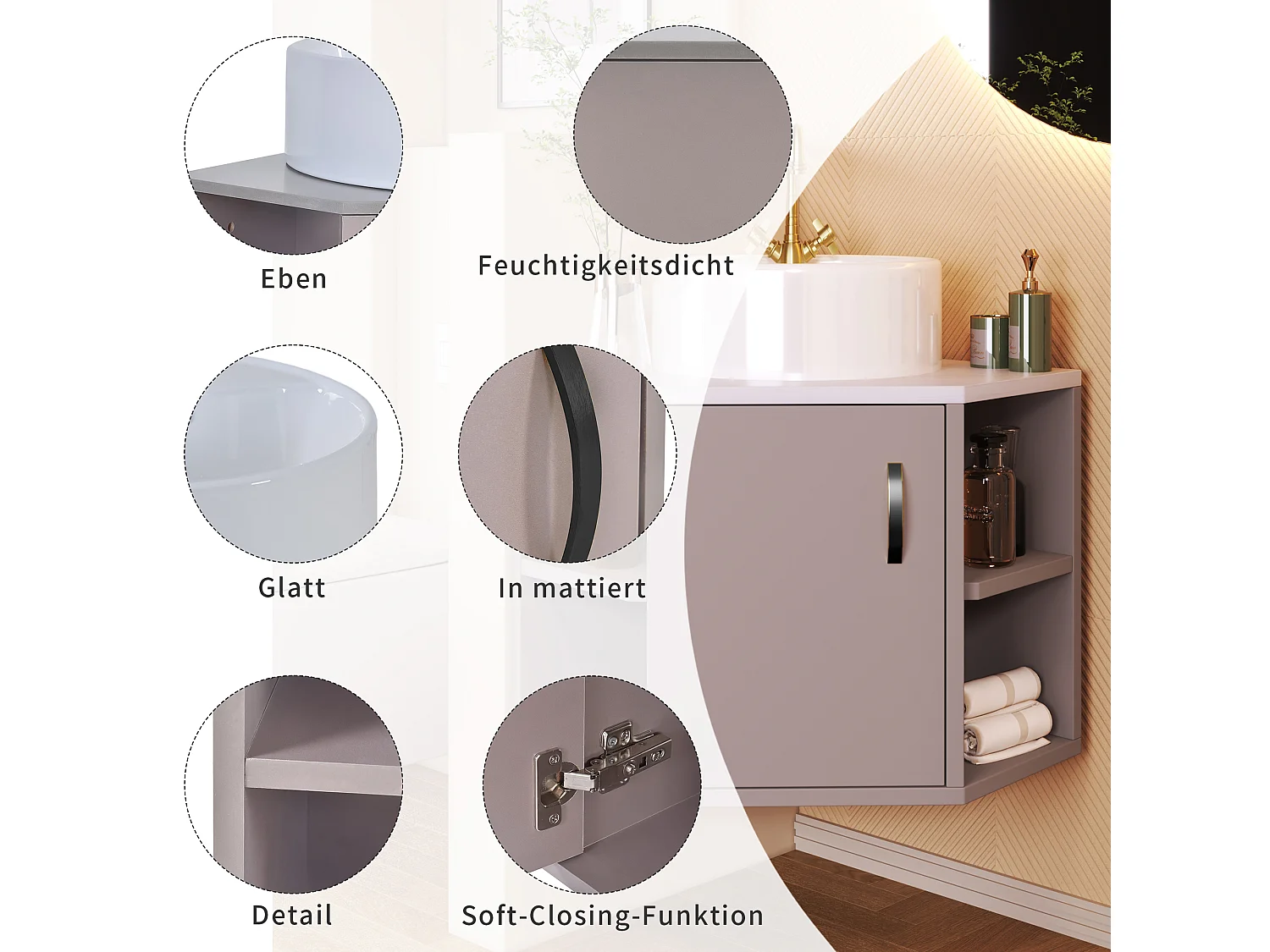 Meuble lave-main suspendu avec étagère de rangement et une porte - lavabo encastré - 50 x 50 x 47 cm - bois MDF - violet