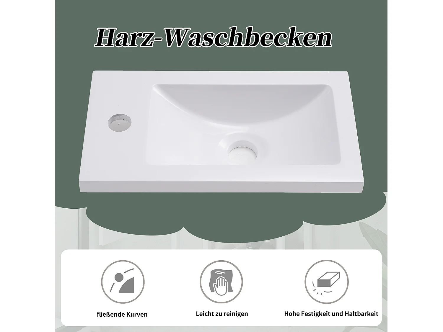 Meuble lave-main suspendu avec niche - lavabo encastré - 40 x 21 x 50 cm - bois MDF - vert