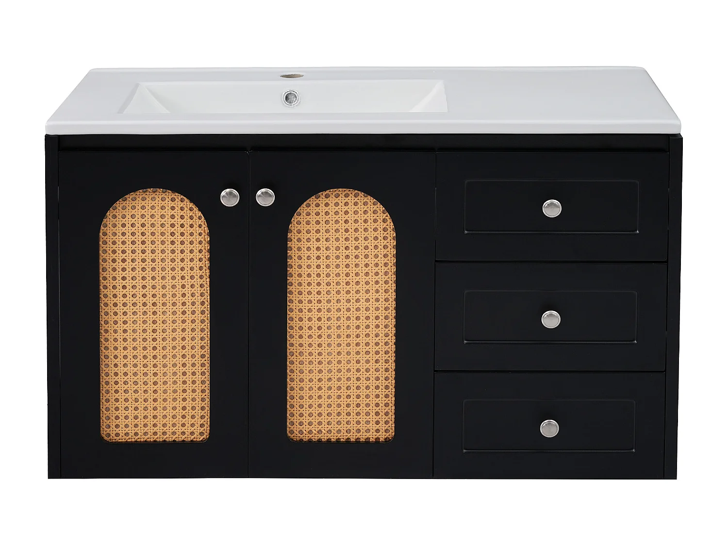 Mobile lavabo sospeso con 3 cassetti e 2 ante - lavabo integrato - 90,5 x 46,3 x 54,5 cm - legno MDF - nero (senza specchio)