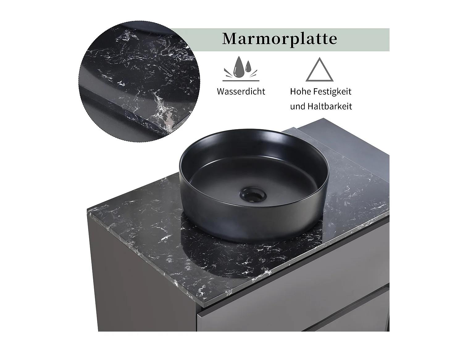 Szafka pod umywalkę wiszącą z 2 szufladami i półkami - umywalka wbudowana - 80 x 44 x 48,5 cm - drewno MDF - szary + czarny