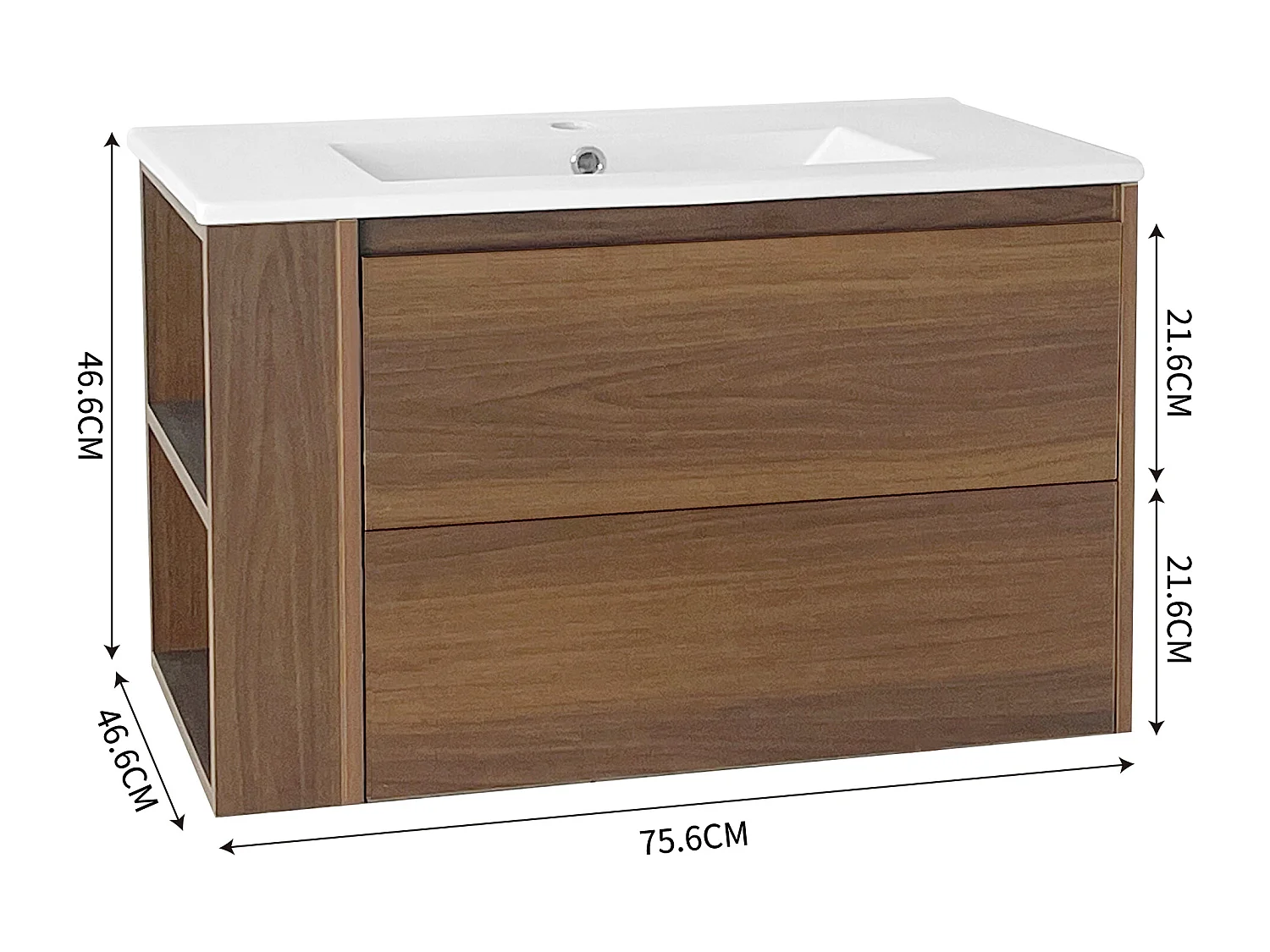 Wandwastafelmeubel met één deur en één lade - inbouwwastafel - 76 x 47 x 47 cm - MDF-hout - bruin