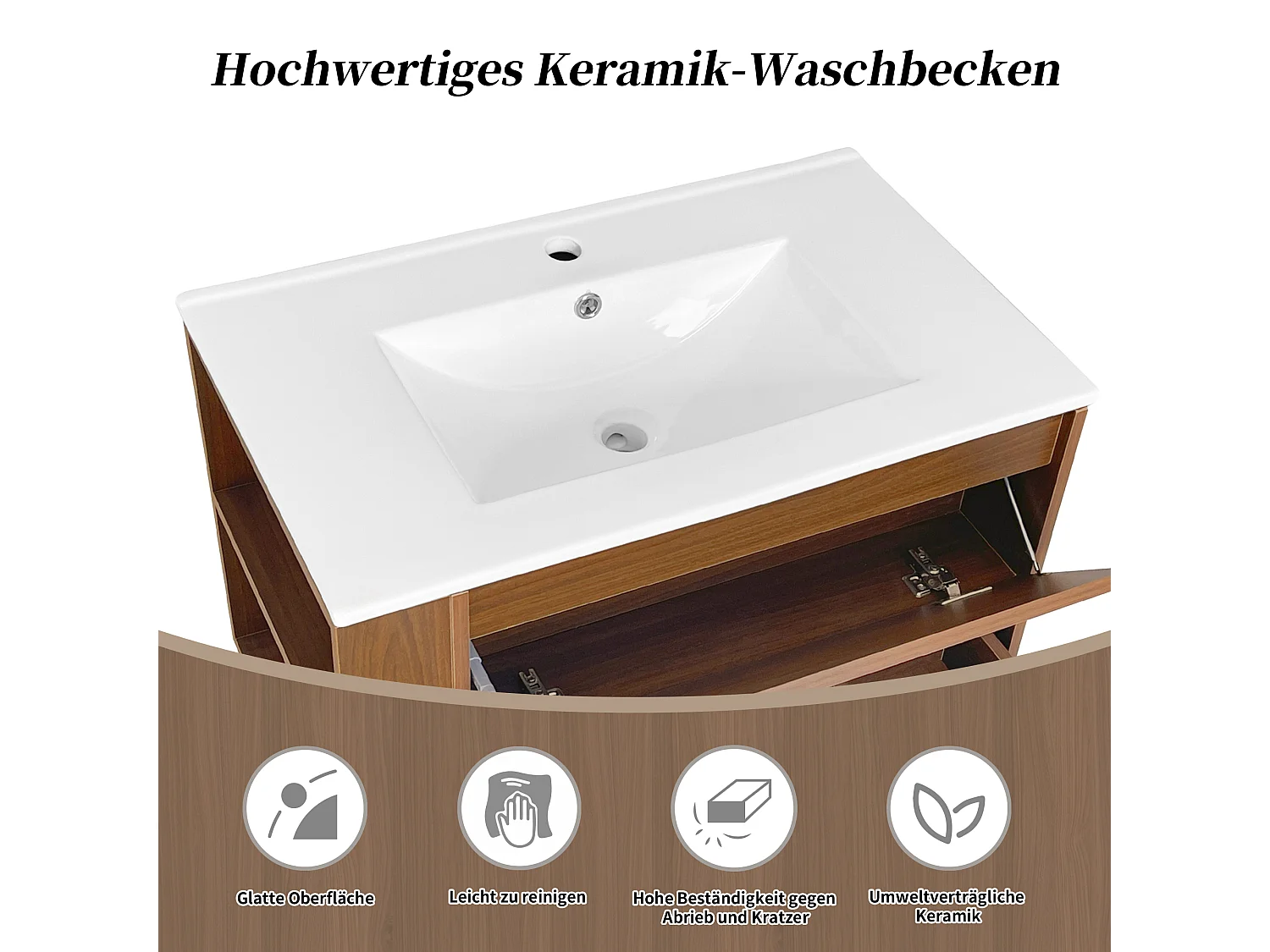 Wandwastafelmeubel met één deur en één lade - inbouwwastafel - 76 x 47 x 47 cm - MDF-hout - bruin