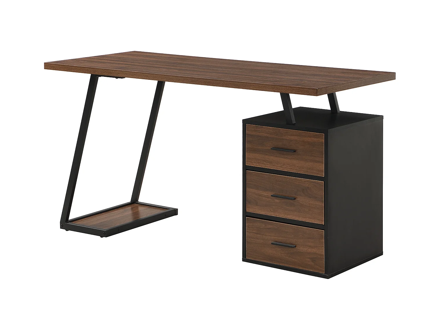 Bureau met 3 lades - 140 x 59,5 x 75 cm - industriële stijl - MDF-hout - bruin + zwart