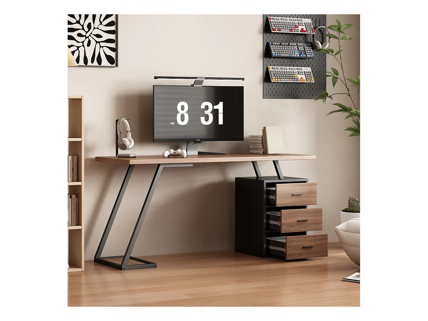 Bureau met 3 lades - 140 x 59,5 x 75 cm - industriële stijl - MDF-hout - bruin + zwart